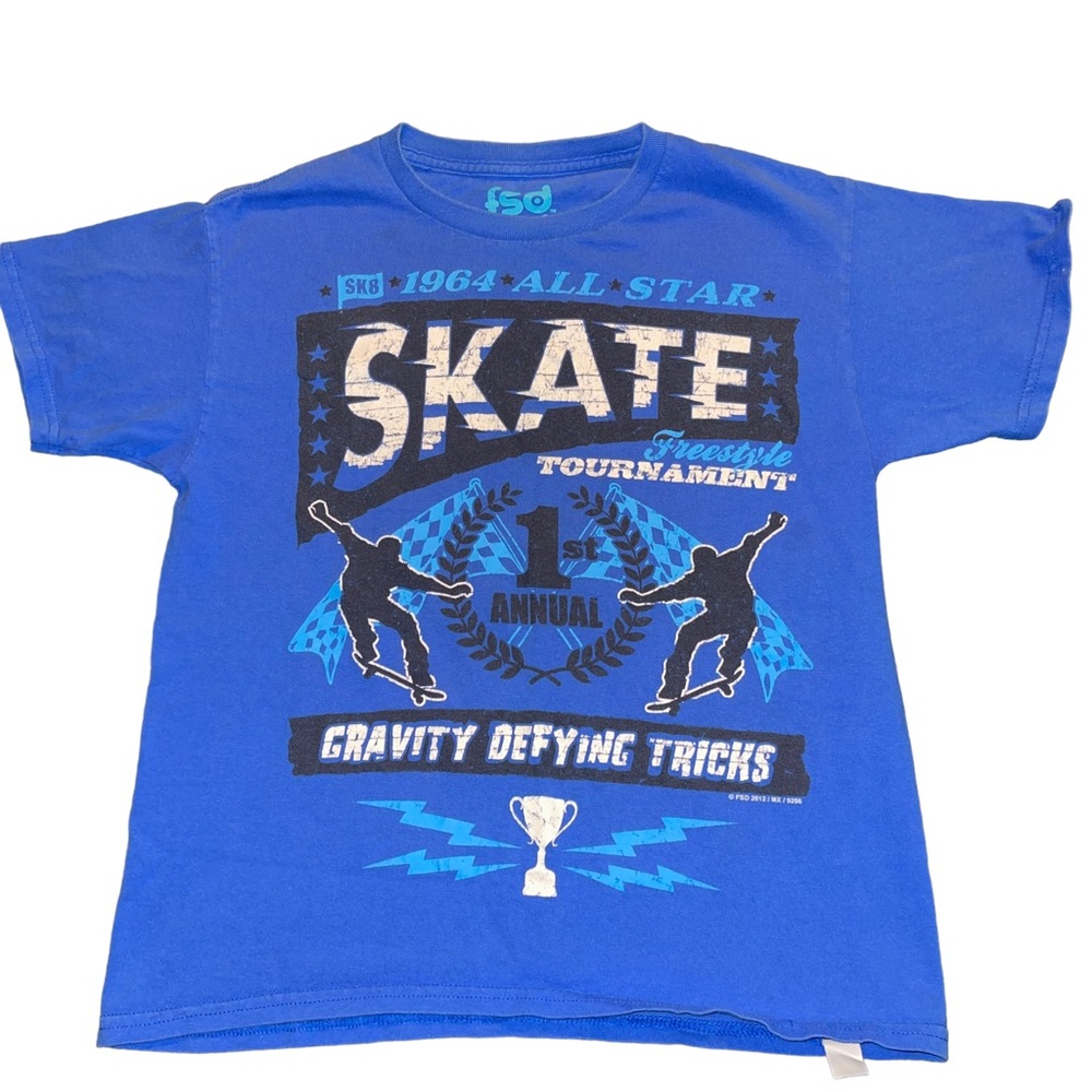 FSD Youth Boy Skate Graphic T-Shirt Size Medium Blue Graphics Skateboard
